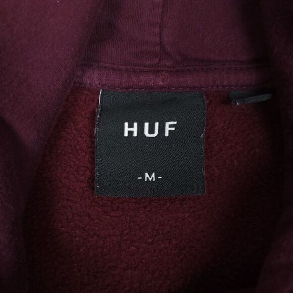 HUF Box Logo Hoodie Fleece Pullover Sweatshirt in Burgundy Tie Dye Mens Medium - Picture 2 of 8